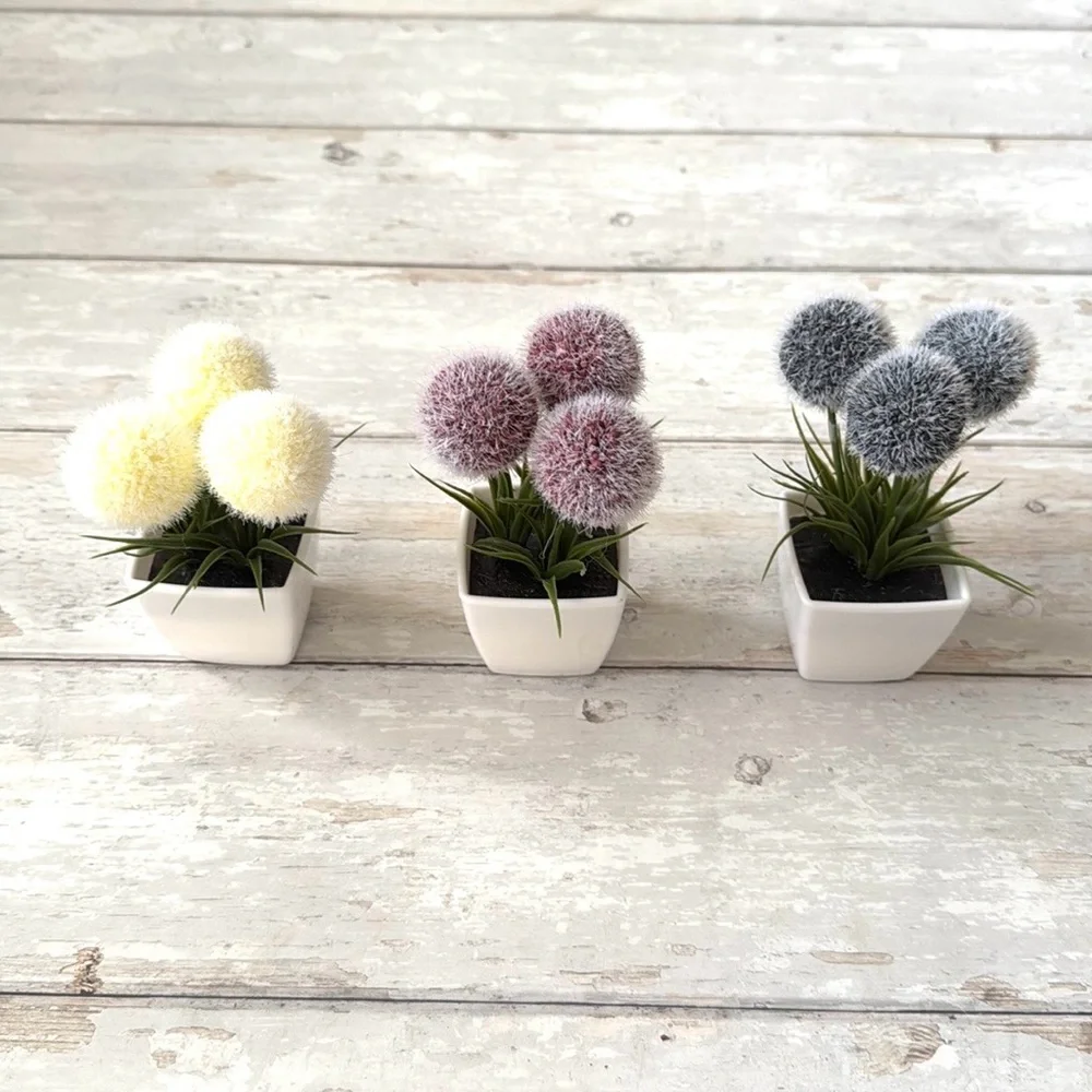 Potted Plants Artificial Flowers Home Decor Bundle Set of 3 Lot Blue Red Yellow